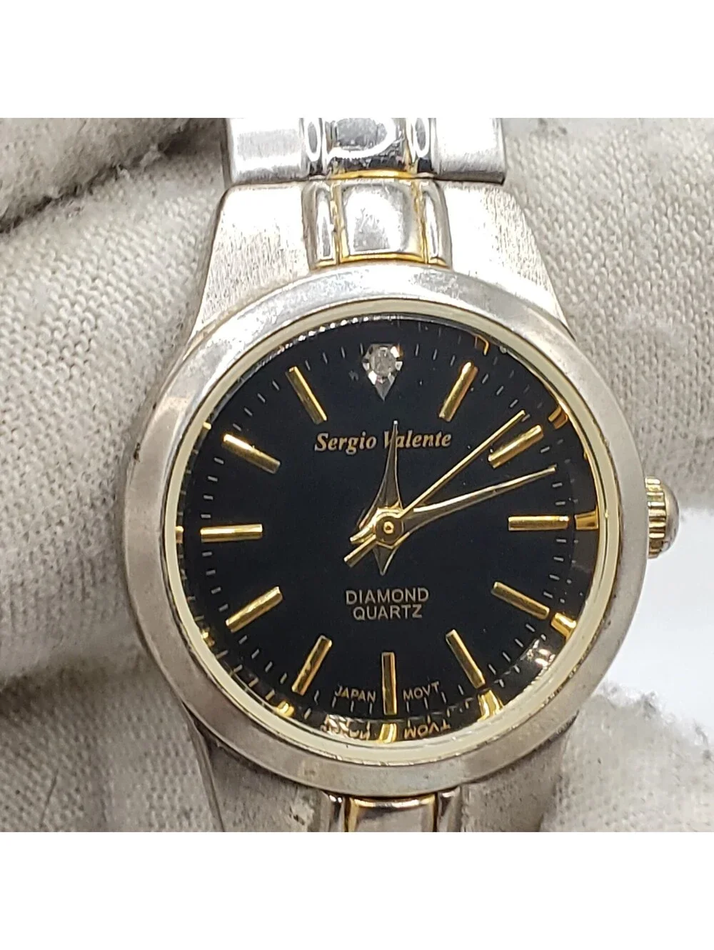 Sergio Valente Quartz Womens Watch 22mm Black Dial Silver Tone Stretch Band New